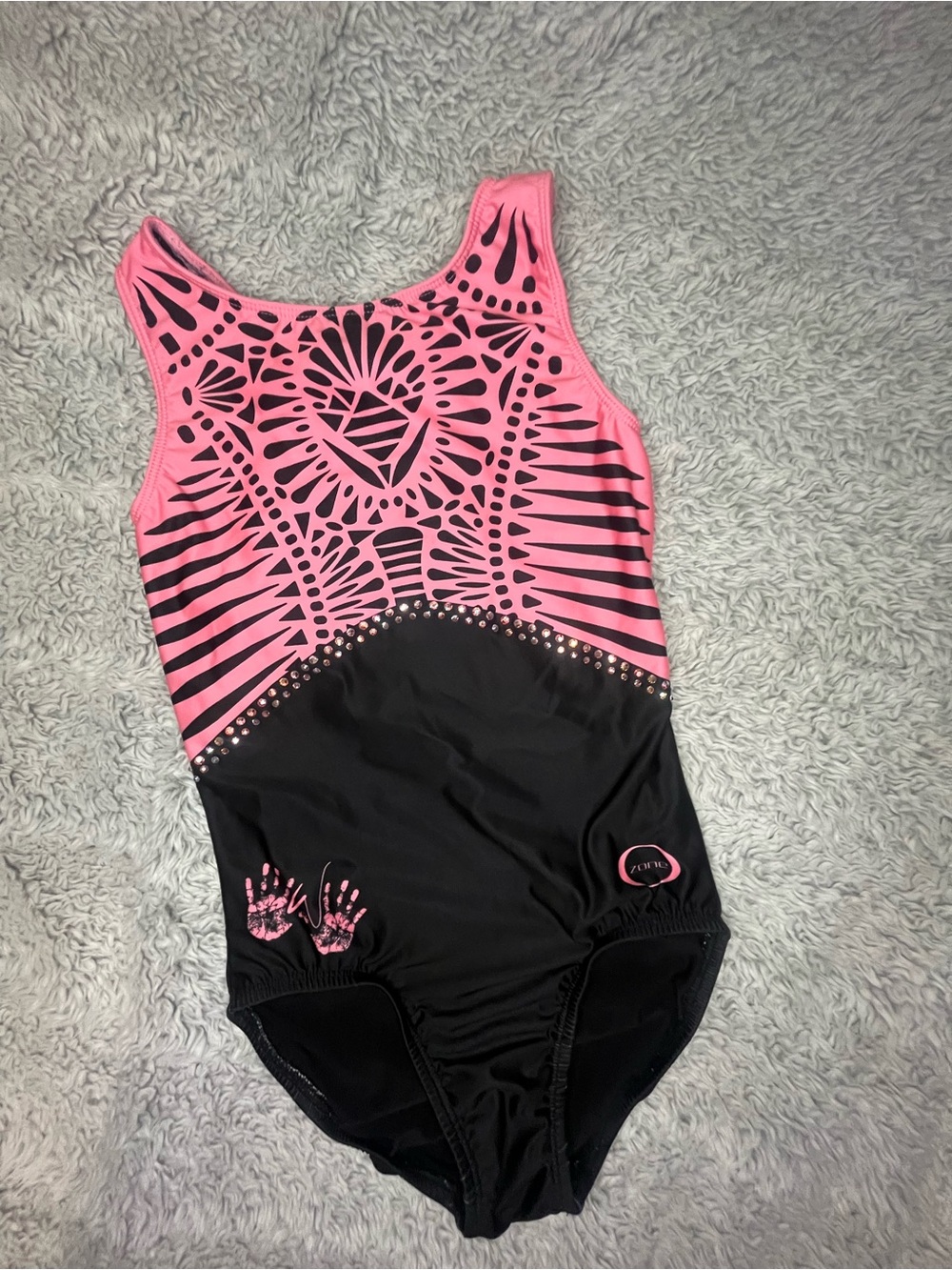 Chalk Warrior 2029 Adult Small Gymnastics Leotard Pink Black With Rhinestones.